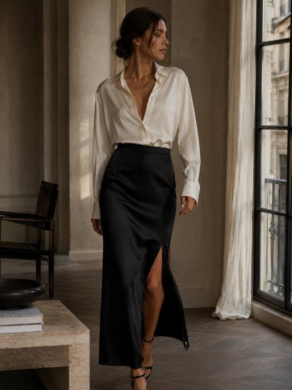 NWT SPORTMAX VALETTE BLACK SATIN POCKET SIDE SLIT MAXI SKIRT